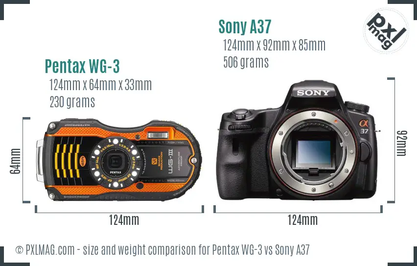 Pentax WG-3 vs Sony A37 size comparison