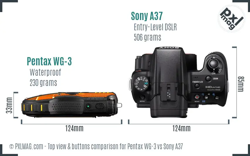 Pentax WG-3 vs Sony A37 top view buttons comparison