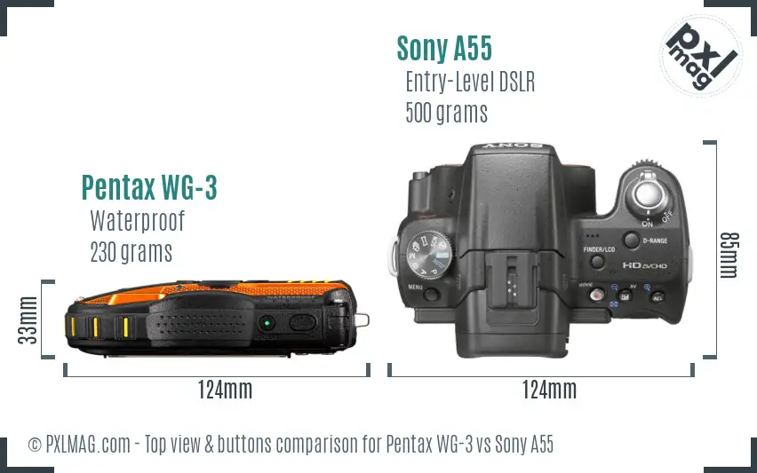 Pentax WG-3 vs Sony A55 top view buttons comparison