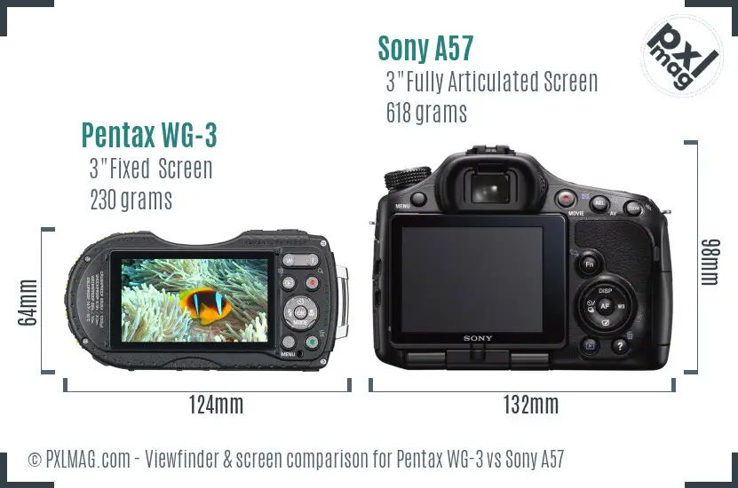 Pentax WG-3 vs Sony A57 Screen and Viewfinder comparison