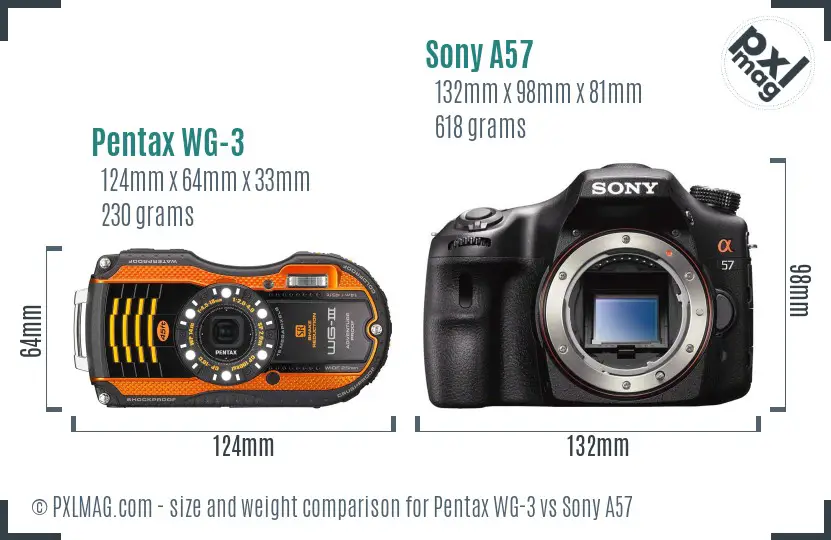Pentax WG-3 vs Sony A57 size comparison