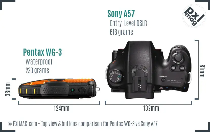 Pentax WG-3 vs Sony A57 top view buttons comparison