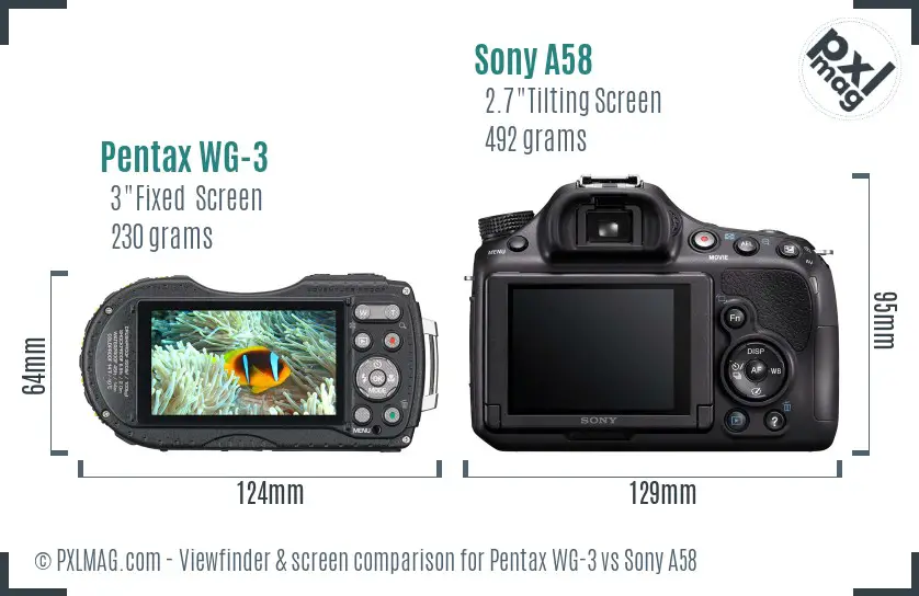 Pentax WG-3 vs Sony A58 Screen and Viewfinder comparison