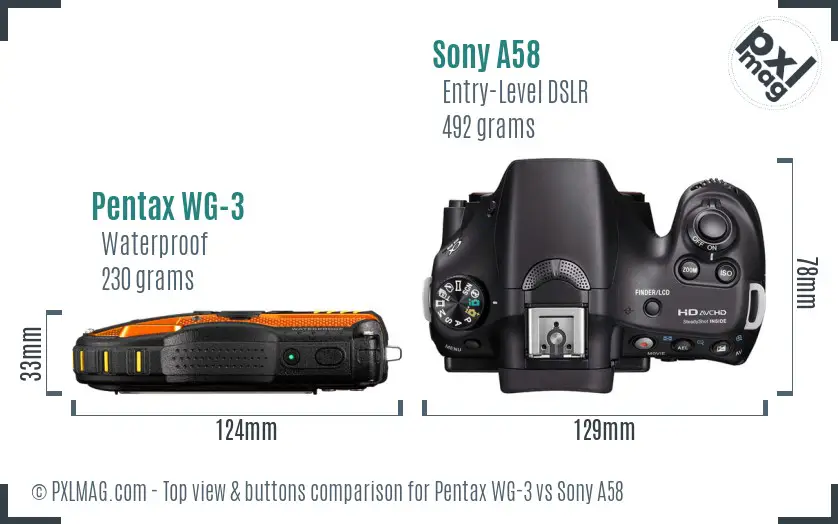 Pentax WG-3 vs Sony A58 top view buttons comparison