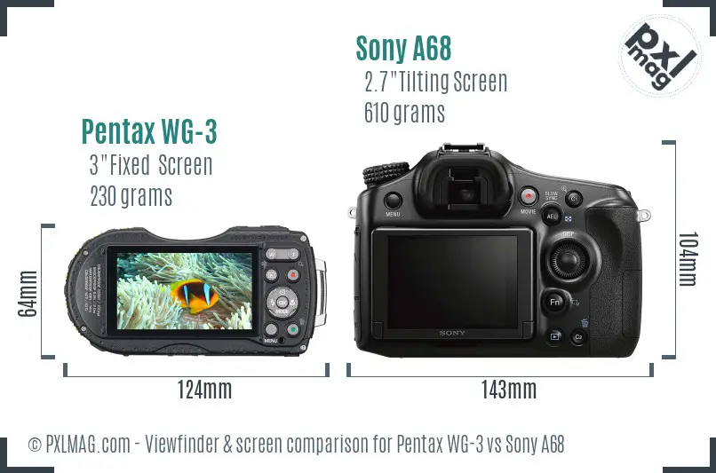 Pentax WG-3 vs Sony A68 Screen and Viewfinder comparison