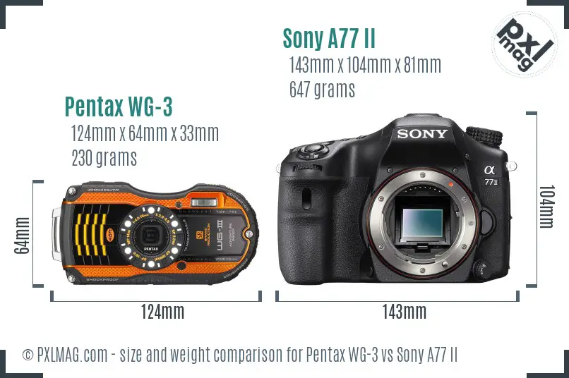 Pentax WG-3 vs Sony A77 II size comparison