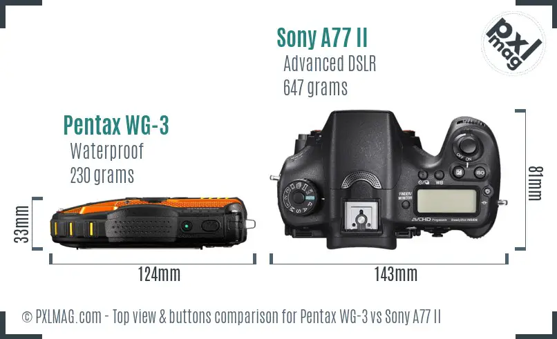 Pentax WG-3 vs Sony A77 II top view buttons comparison