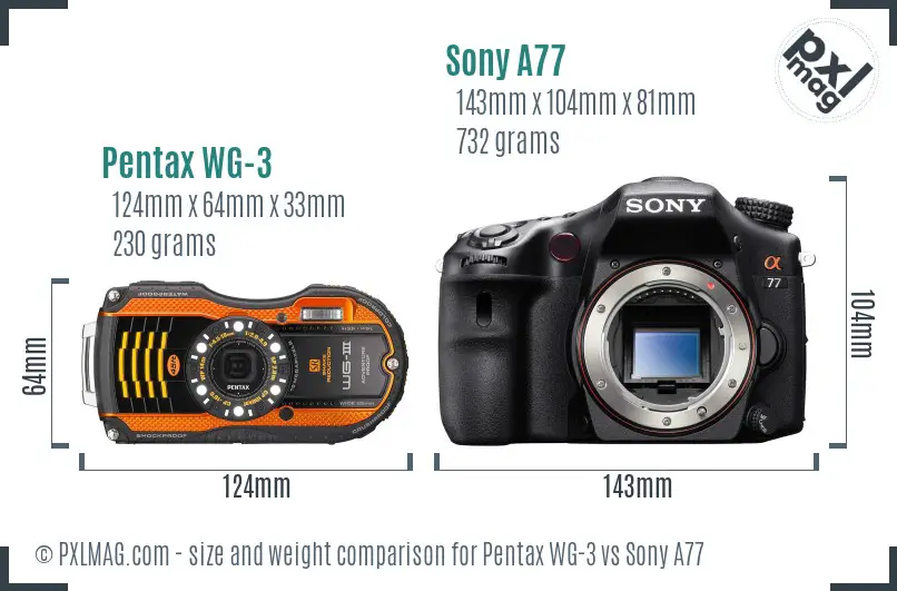 Pentax WG-3 vs Sony A77 size comparison