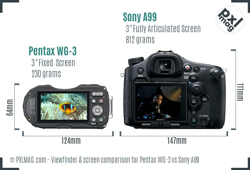 Pentax WG-3 vs Sony A99 Screen and Viewfinder comparison