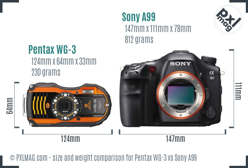 Pentax WG-3 vs Sony A99 size comparison