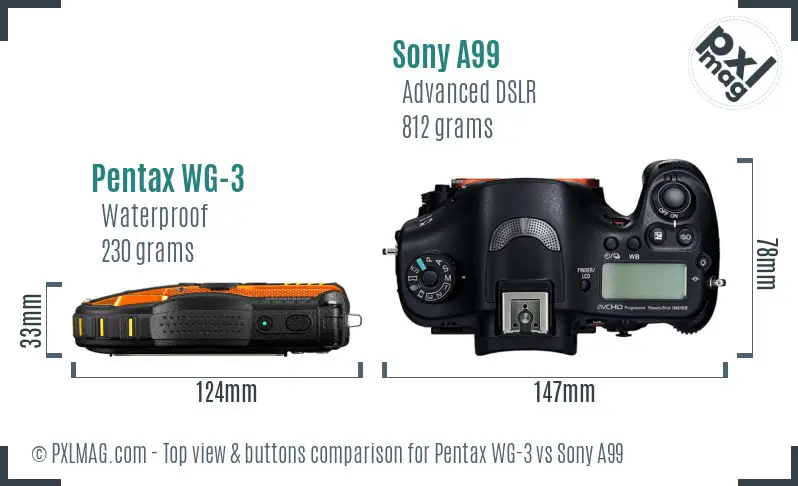 Pentax WG-3 vs Sony A99 top view buttons comparison