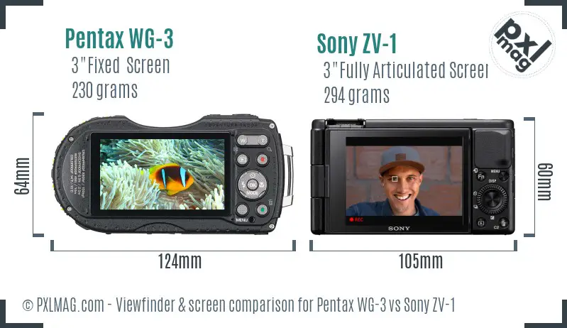 Pentax WG-3 vs Sony ZV-1 Screen and Viewfinder comparison