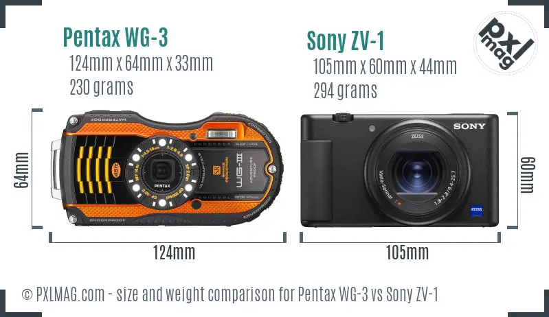 Pentax WG-3 vs Sony ZV-1 size comparison