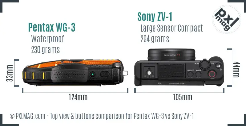 Pentax WG-3 vs Sony ZV-1 top view buttons comparison
