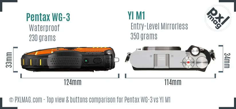 Pentax WG-3 vs YI M1 top view buttons comparison