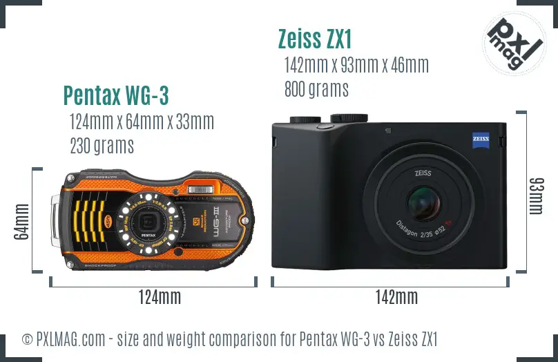 Pentax WG-3 vs Zeiss ZX1 size comparison