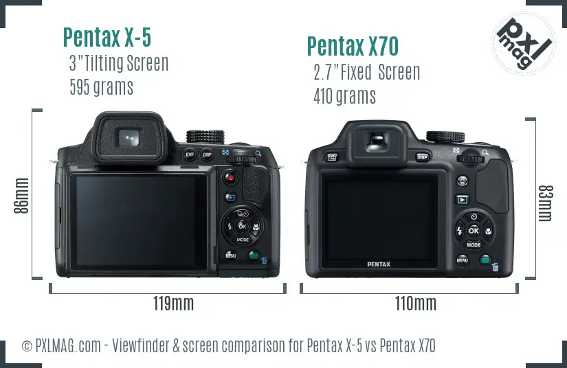 Pentax X-5 vs Pentax X70 Screen and Viewfinder comparison