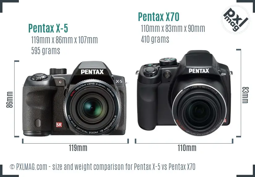 Pentax X-5 vs Pentax X70 size comparison