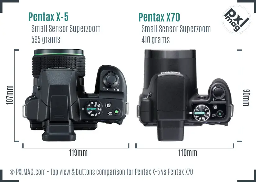 Pentax X-5 vs Pentax X70 top view buttons comparison