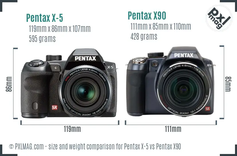 Pentax X-5 vs Pentax X90 size comparison