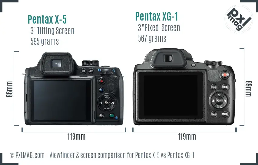 Pentax X-5 vs Pentax XG-1 Screen and Viewfinder comparison