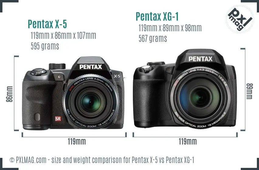 Pentax X-5 vs Pentax XG-1 size comparison