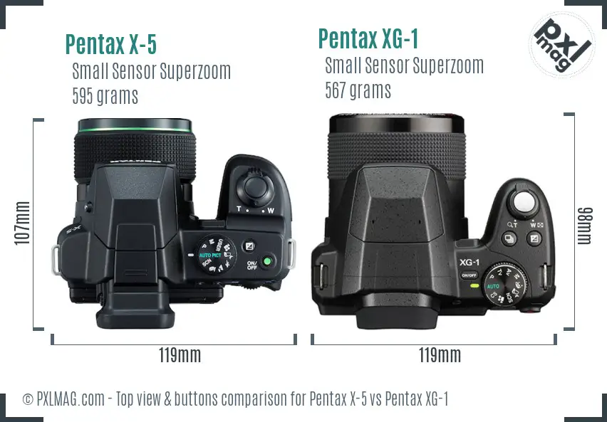 Pentax X-5 vs Pentax XG-1 top view buttons comparison