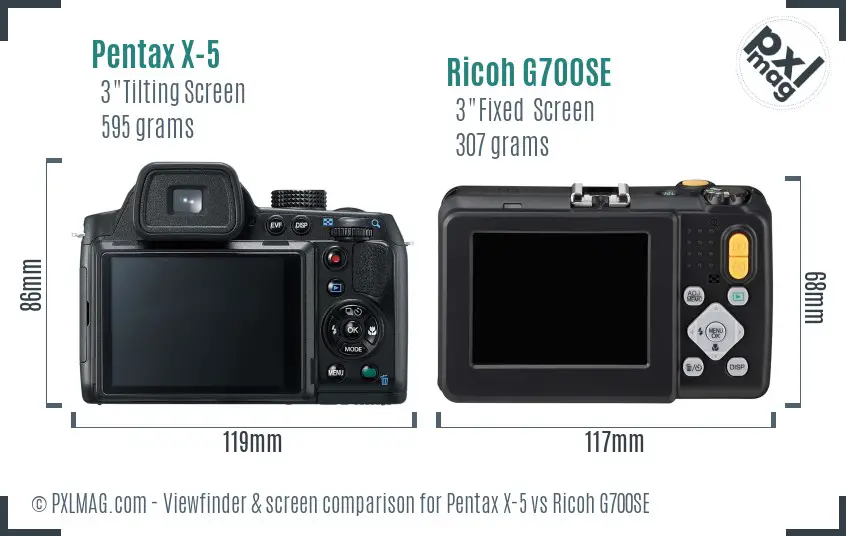 Pentax X-5 vs Ricoh G700SE Screen and Viewfinder comparison