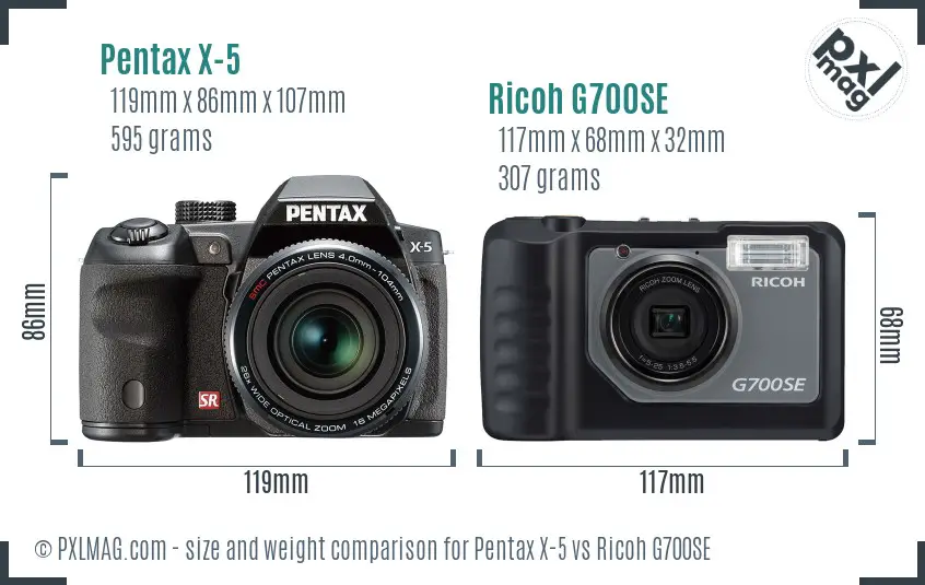 Pentax X-5 vs Ricoh G700SE size comparison