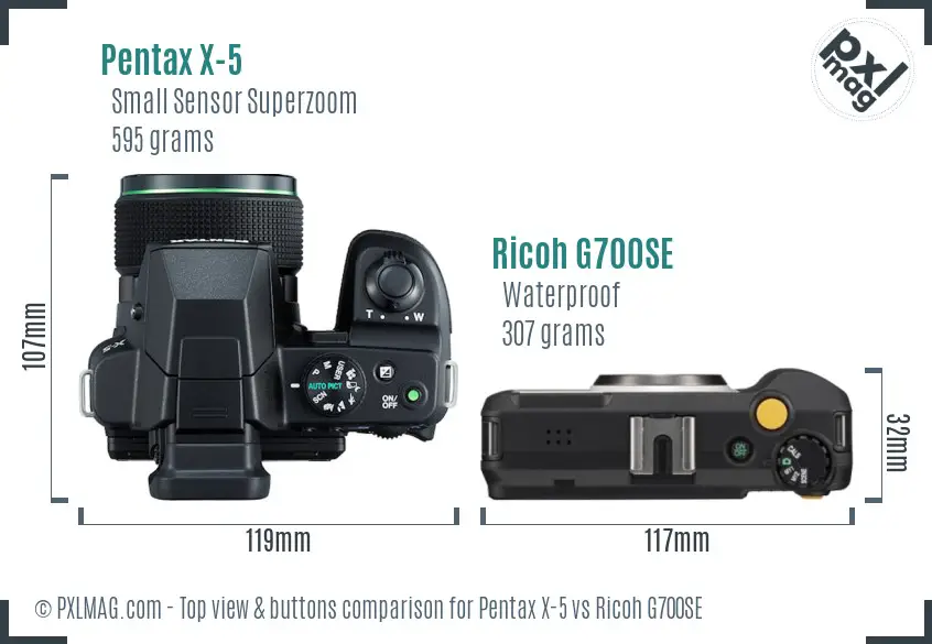 Pentax X-5 vs Ricoh G700SE top view buttons comparison