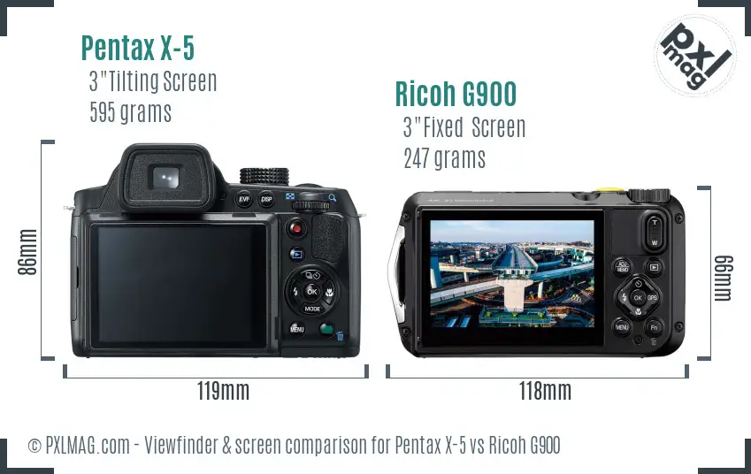 Pentax X-5 vs Ricoh G900 Screen and Viewfinder comparison