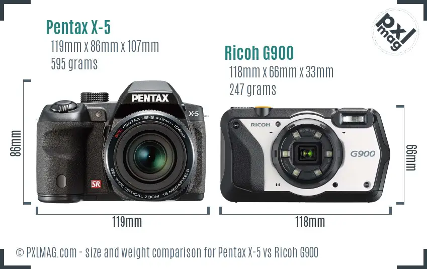 Pentax X-5 vs Ricoh G900 size comparison