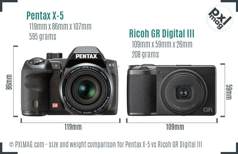 Pentax X-5 vs Ricoh GR Digital III size comparison