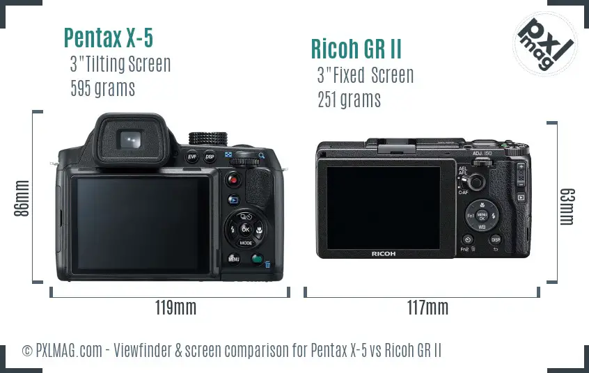 Pentax X-5 vs Ricoh GR II Screen and Viewfinder comparison