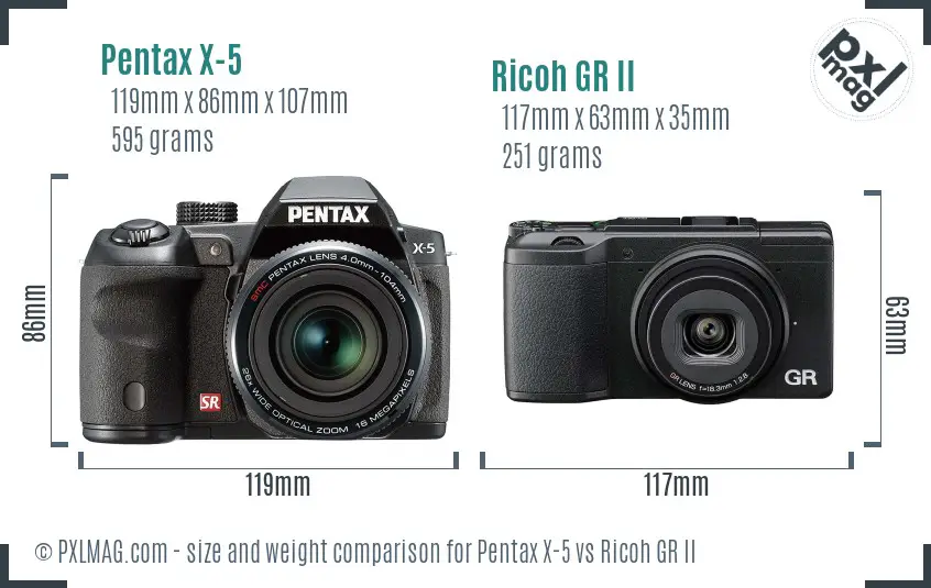 Pentax X-5 vs Ricoh GR II size comparison