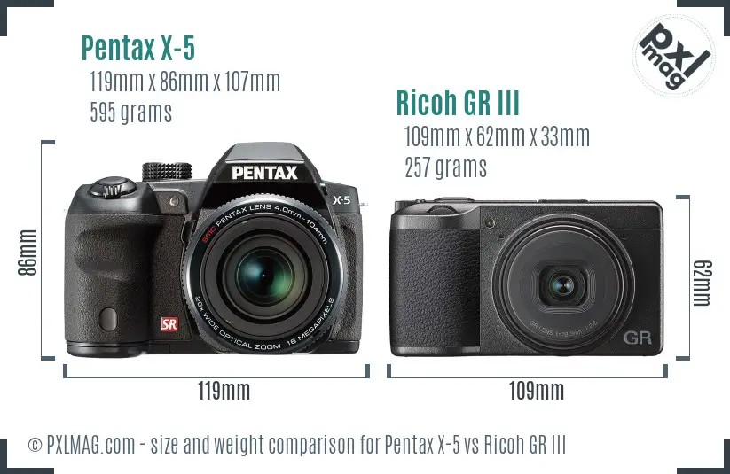 Pentax X-5 vs Ricoh GR III size comparison