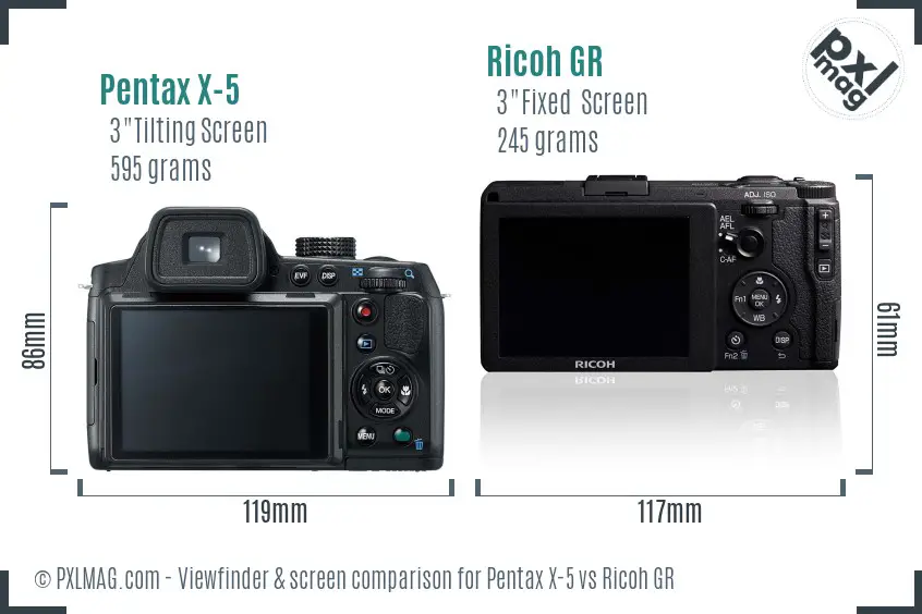 Pentax X-5 vs Ricoh GR Screen and Viewfinder comparison