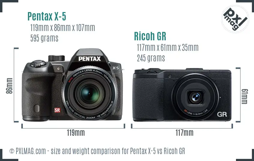 Pentax X-5 vs Ricoh GR size comparison