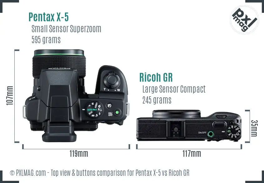 Pentax X-5 vs Ricoh GR top view buttons comparison