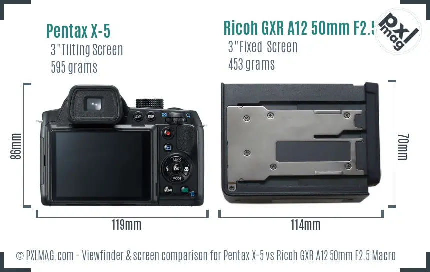 Pentax X-5 vs Ricoh GXR A12 50mm F2.5 Macro Screen and Viewfinder comparison
