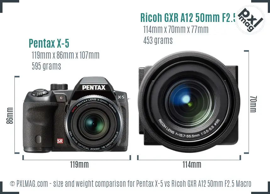 Pentax X-5 vs Ricoh GXR A12 50mm F2.5 Macro size comparison