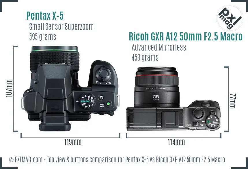 Pentax X-5 vs Ricoh GXR A12 50mm F2.5 Macro top view buttons comparison