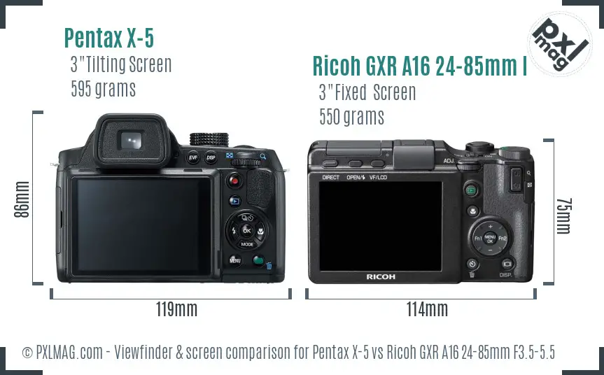 Pentax X-5 vs Ricoh GXR A16 24-85mm F3.5-5.5 Screen and Viewfinder comparison