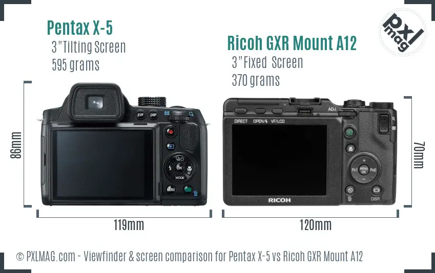 Pentax X-5 vs Ricoh GXR Mount A12 Screen and Viewfinder comparison