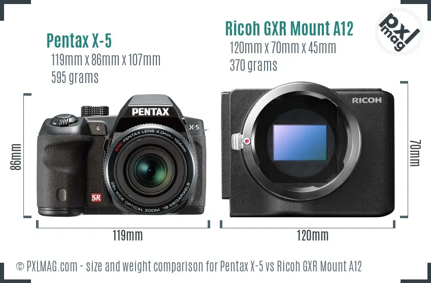 Pentax X-5 vs Ricoh GXR Mount A12 size comparison