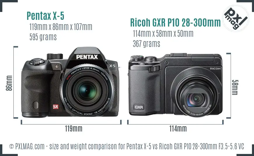 Pentax X-5 vs Ricoh GXR P10 28-300mm F3.5-5.6 VC size comparison