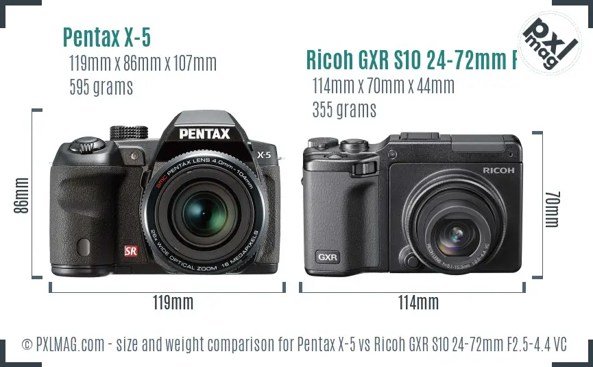 Pentax X-5 vs Ricoh GXR S10 24-72mm F2.5-4.4 VC size comparison
