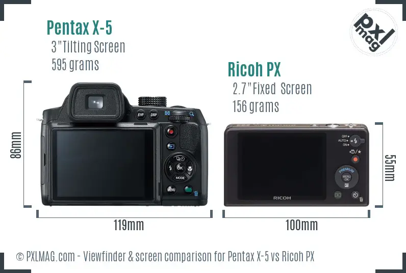 Pentax X-5 vs Ricoh PX Screen and Viewfinder comparison