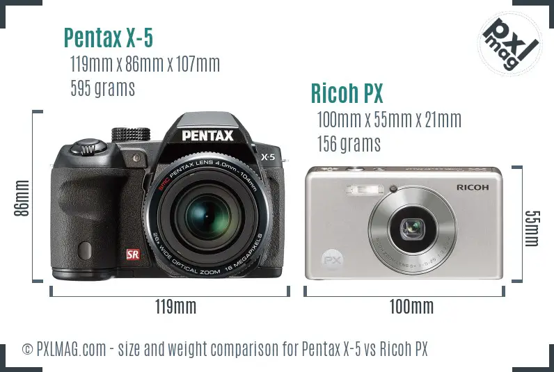 Pentax X-5 vs Ricoh PX size comparison