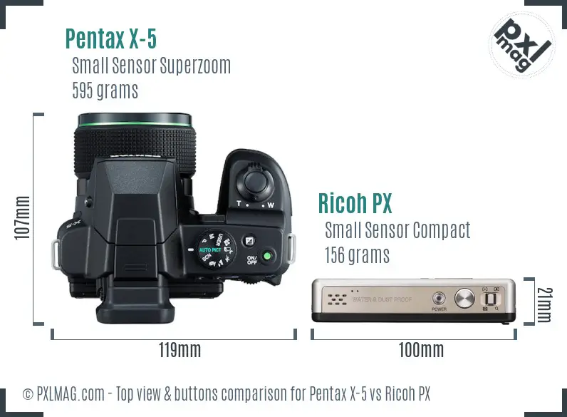 Pentax X-5 vs Ricoh PX top view buttons comparison